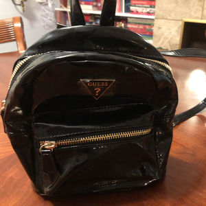 Black Guess Patent Leather Small Backpack